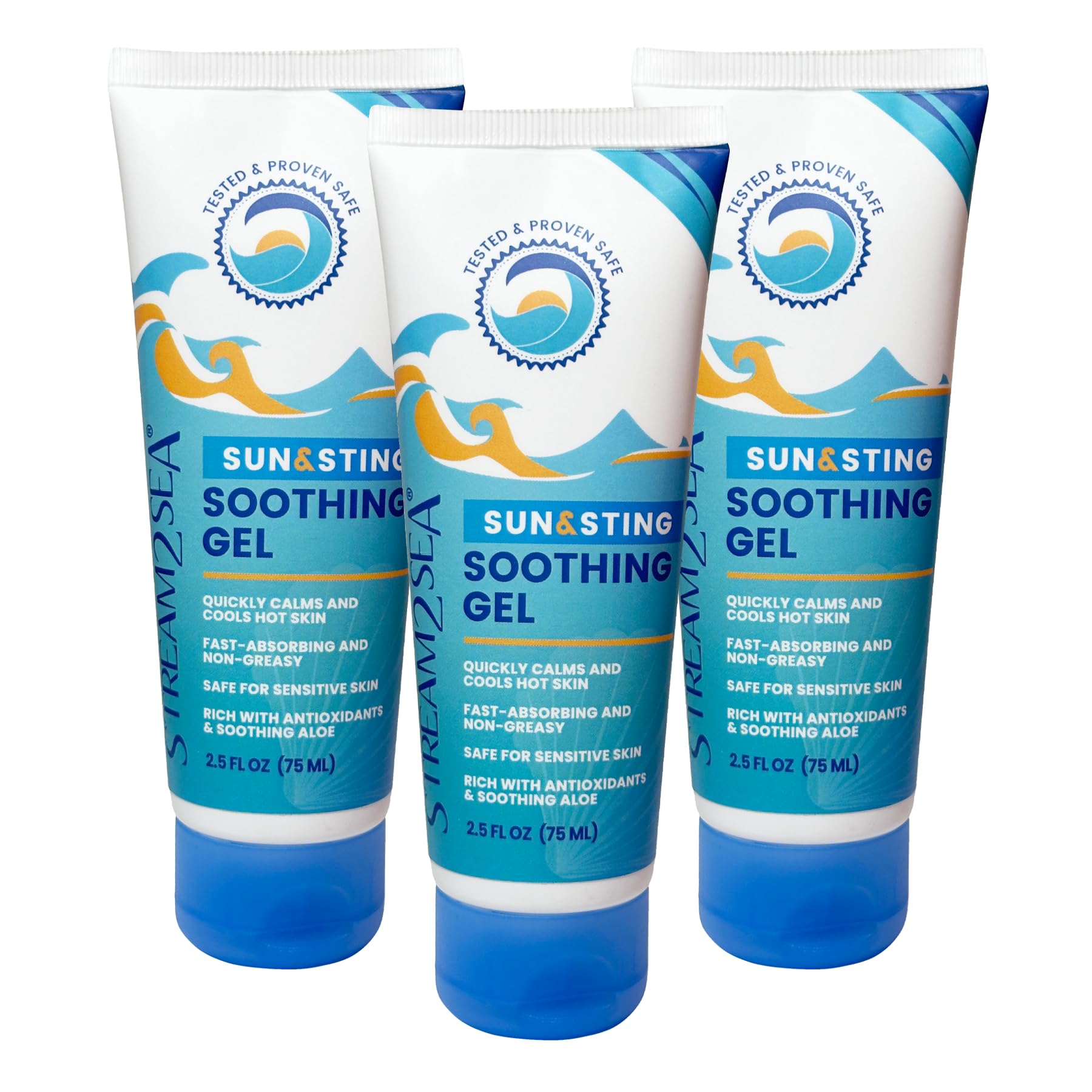 STREAM 2 SEA Sun & Sting Soothing Gel 3-Pack, Biodegradable | After-Sun Care for Sunburn, Insect Bite & Jellyfish Sting | Aloe, Green Tea & Wakame |
