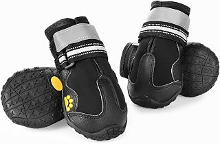 Pack of 4 Dog Boots, Waterproof Dog Shoes with Reflective Straps | Non-slip dog shoes with adjustable reflective closure for small, medium and large dogs