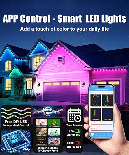 Miniatura 3 de Luces permanentes para exteriores, luces inteligentes RGB+IC para decoración de casa, 75 modos de escena con aplicación y control remoto, IP67