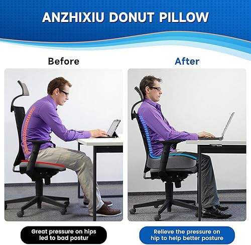 Miniatura 5 de Almohada de dona para hemorroides, dolor de coxis, poscirugía, posparto, almohada para hemorroides para silla de oficina, asiento de automóvil,