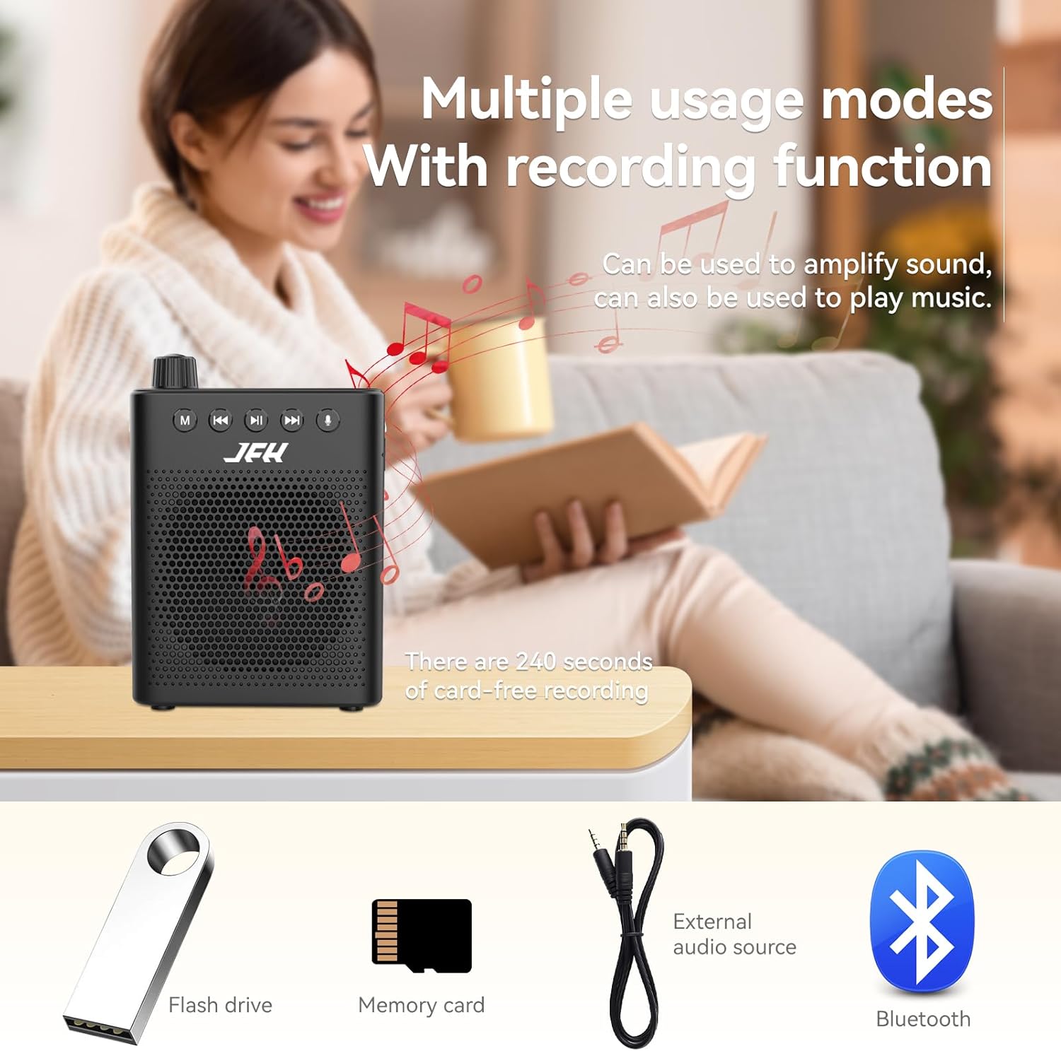 JFH Voice Amplifier for Teachers, Mini Voice Amplifier with Wired Microphone, Portable Megaphone Speaker Headset System for Teaching and Speaking, Support Music Playing,Recording,Personal PA System - Image 2