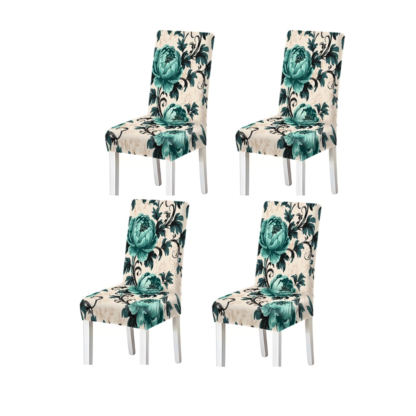 KXUAUV Elegant Teal Peony Floral Print Stretch Dining Chair Covers, 2/4/6 PCS For Home Kitchen Party Seat Protectors for Restaurant Hotel Party(4PCSChair cover)