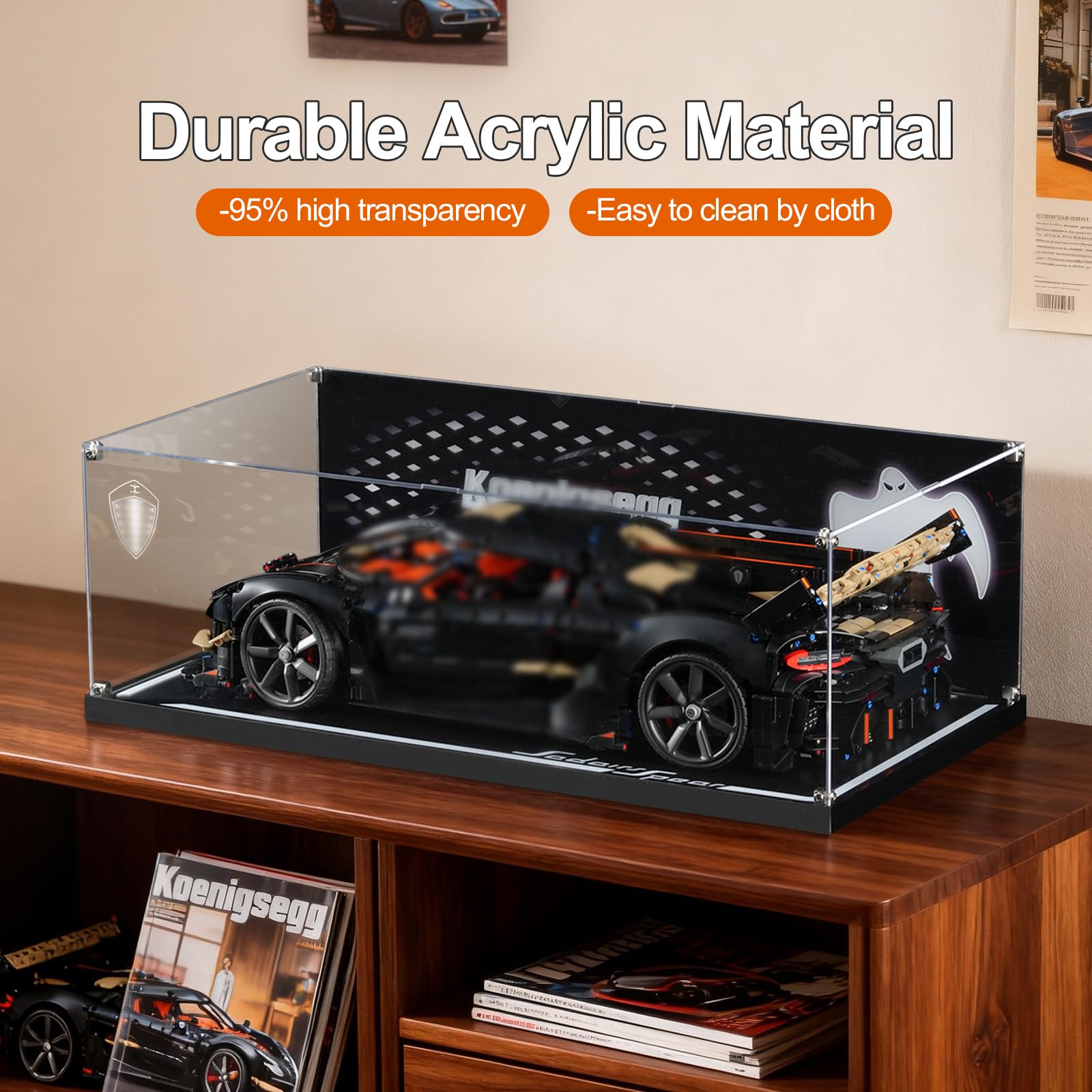 Vitrina acrílica LED compatible con Lego Technic Koenigsegg Sadair Spear Megacar 42232 modelo de coche, escaparate a prueba de polvo con adaptador de corriente, regalo ideal coleccionable (no incluye