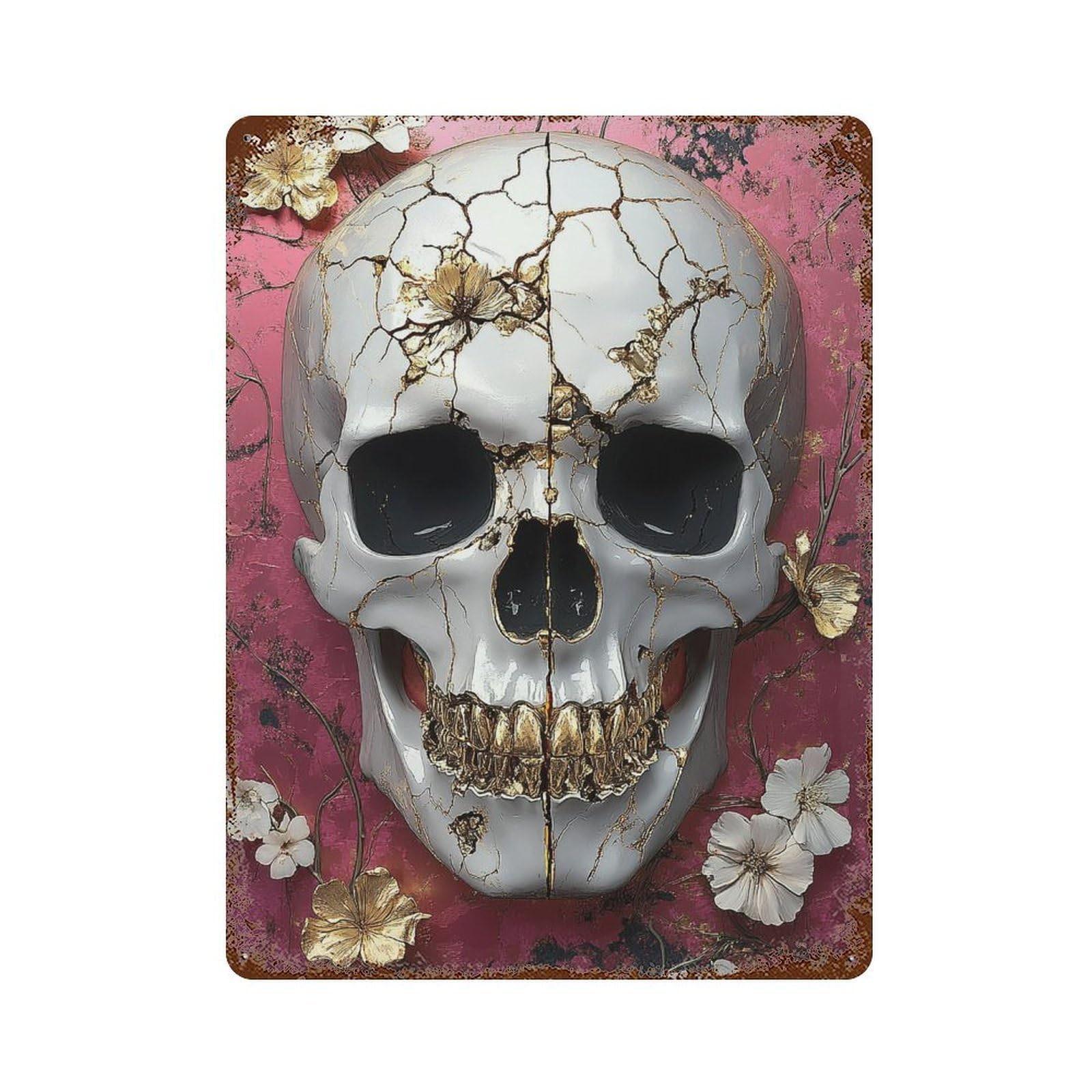 Gilded Skull Wall Art Decor Retro Metal Sign 15.7"x11.8", for Bistro, Counter And Cafe Decor, Rustic Home Decor
