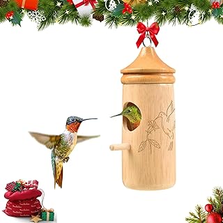 Hummingbird House, Solid Wood Hummingbird Houses for Outside-Exquisitely Handcrafted Birdhouse with Ribbon and String Hanging Kit, Durable Garden Decor, Perfect Gardening Gift(Style-G, 1 Pack)