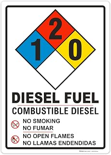 Brimar - 10" x 14" - Bilingual NFPA Diesel Fuel 1-2-0 Sign - 3.5 Mil InfiniStick™ Vinyl Label - Bold Text And Symbols - Easy Installation