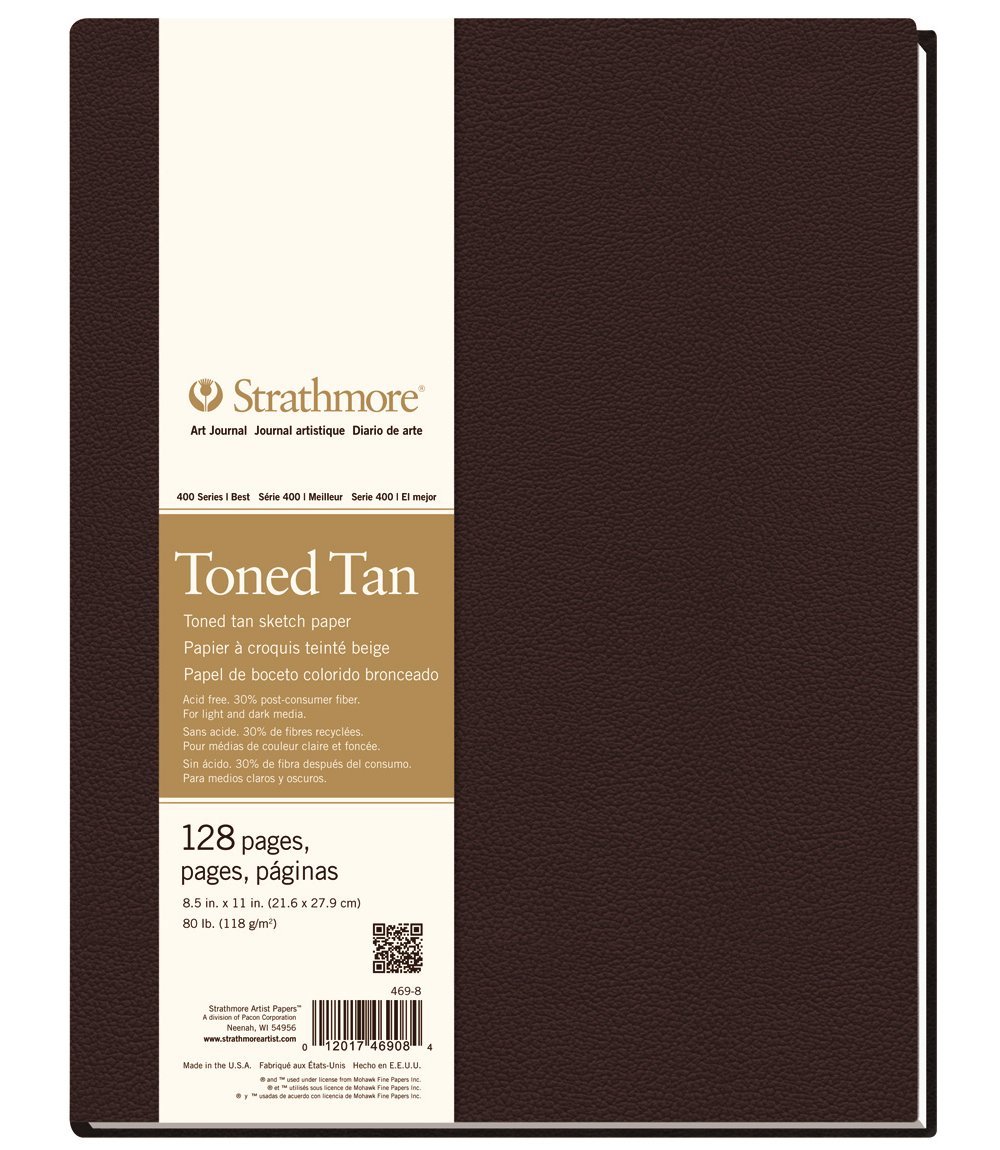 Strathmore 400 Toned 118gsm Paper Hardbound Sketchbook, Fine Grain, 8.5 x 11 in, 64 Sheets, Ideal for Professionals & Students
