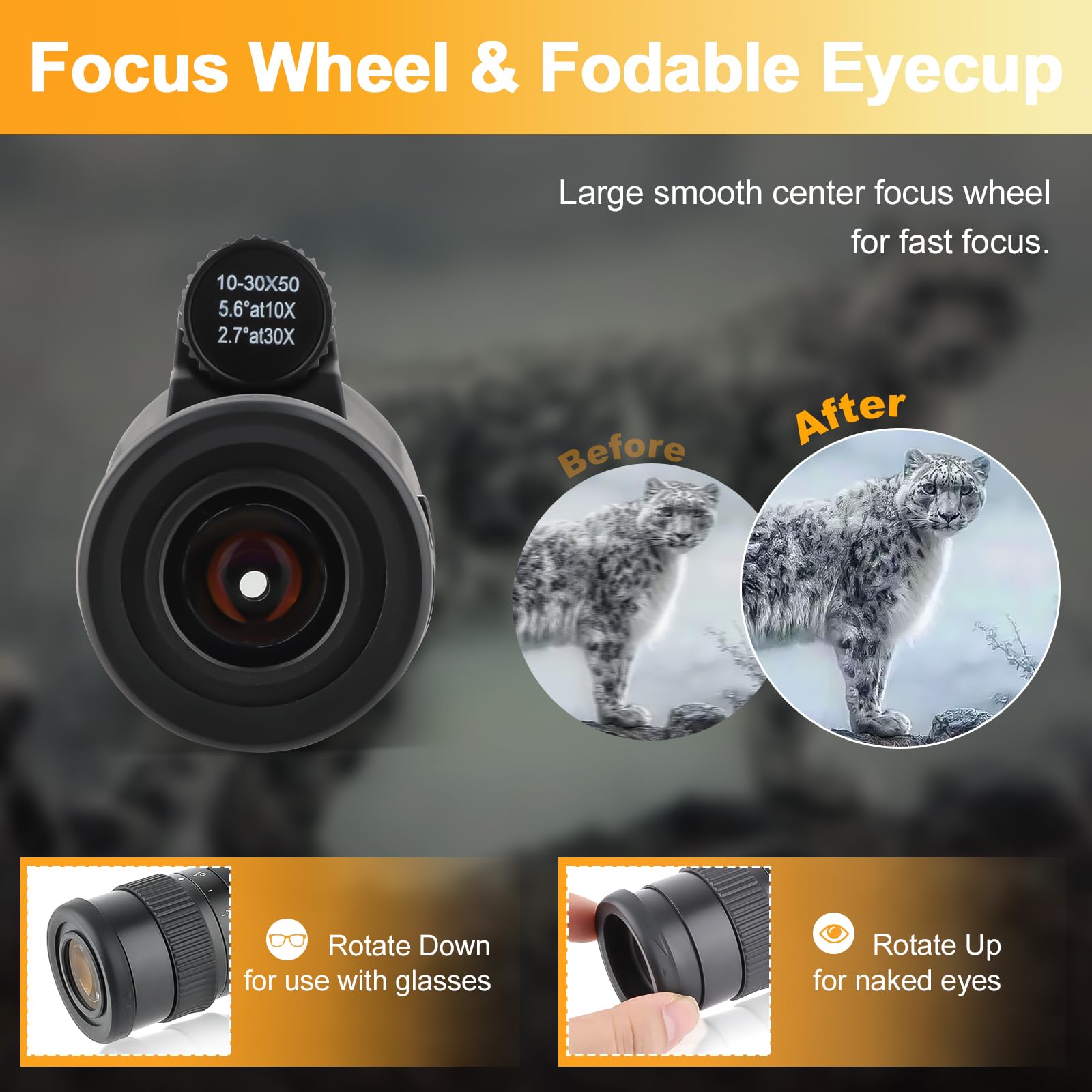 Monoculaire zoom 10-30 x 50 pour adultes avec adaptateur smartphone et trépied, télescope portable avec lentille FMC haute puissance et prisme BAK, monoculaire compact étanche pour