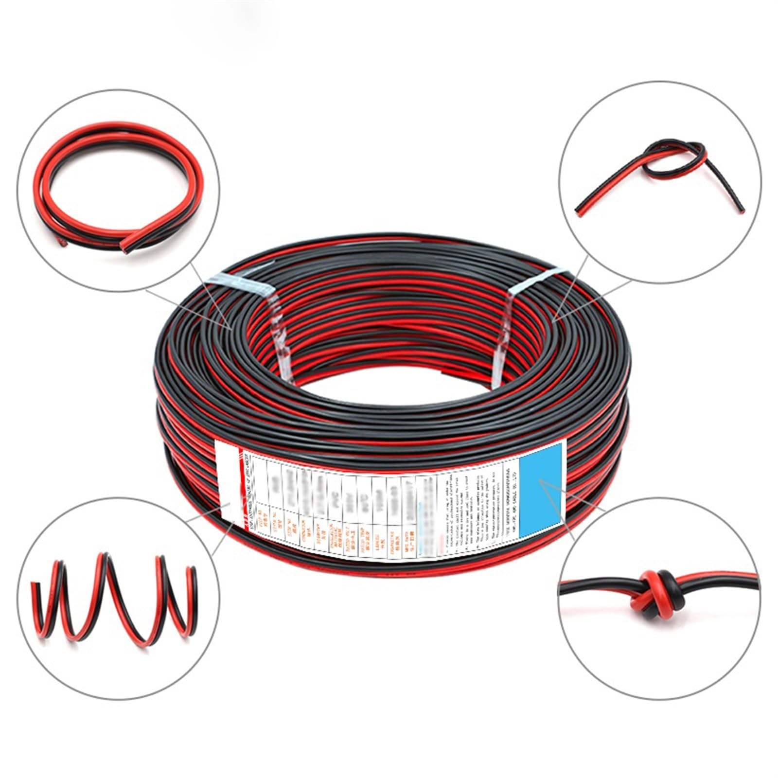 Cable Flexible UL2468 LED Cable, 2 Pins Electrical Wire, 22AWG to 12AWG PVC Insulated Bare Copper, 1/5meters Red/Black Power Lines Extension Connector(Size:5 Meters,Color:22AWG 0.3mm2)