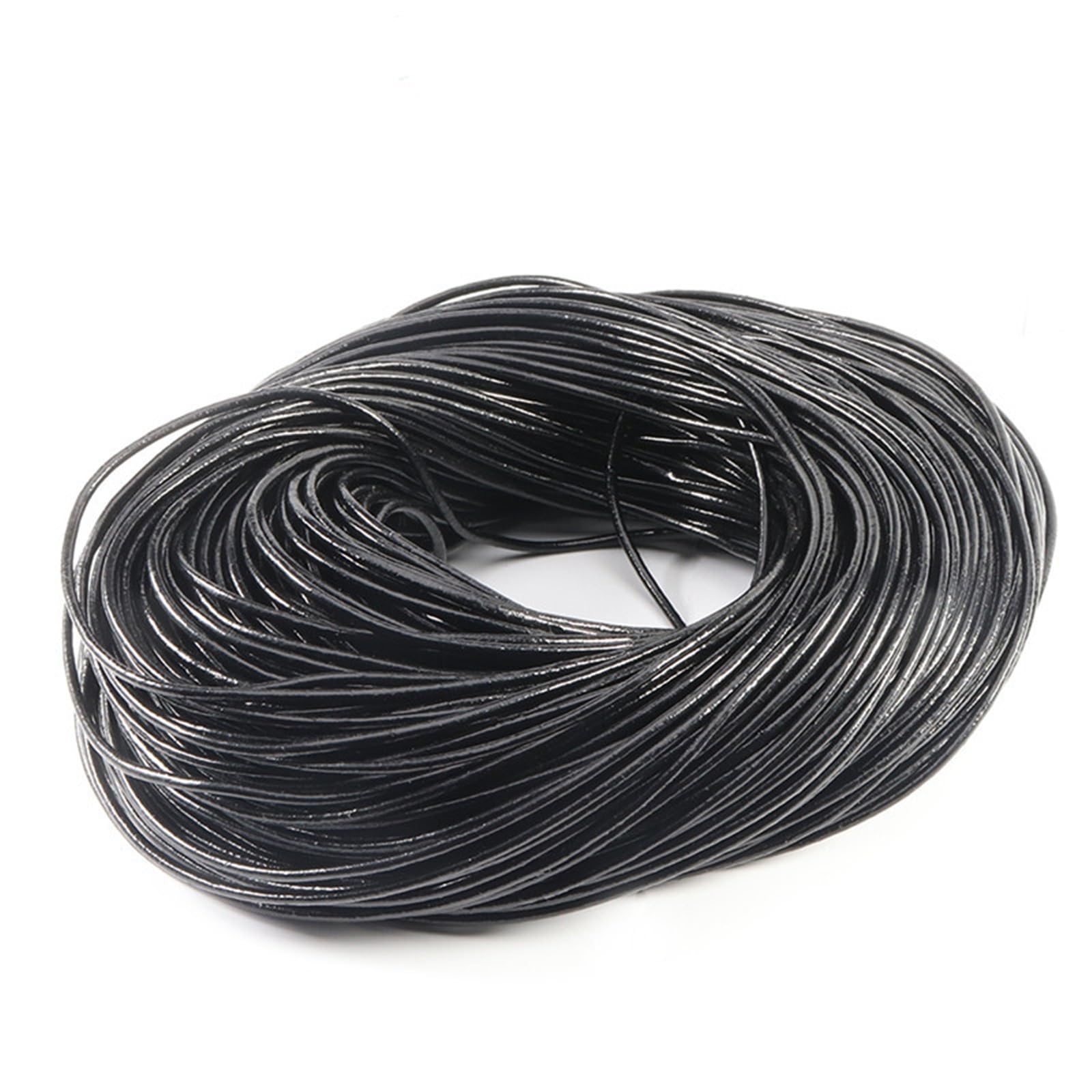 5 Yards Genuine Leather Round Thong Cord String Rope For DIY Necklace Bracelet Jewelry Making(Black,2mm X 5yards)