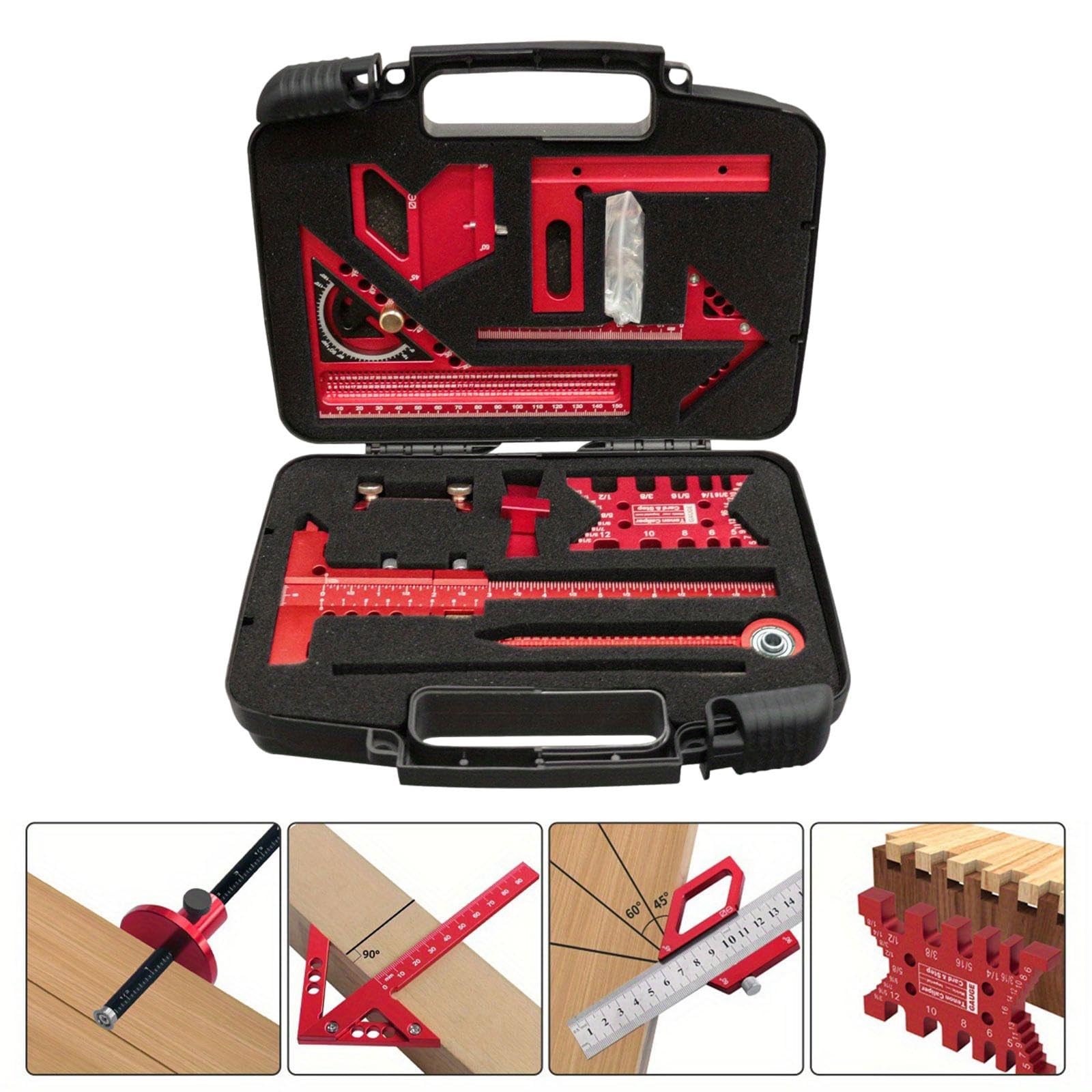 Set di Righelli per La Lavorazione Del Legno, Calibro Multiuso, Strumento di Misurazione Portatile per La Casa, Ideale per Appassionati di Ingegne, 9 Pezzi