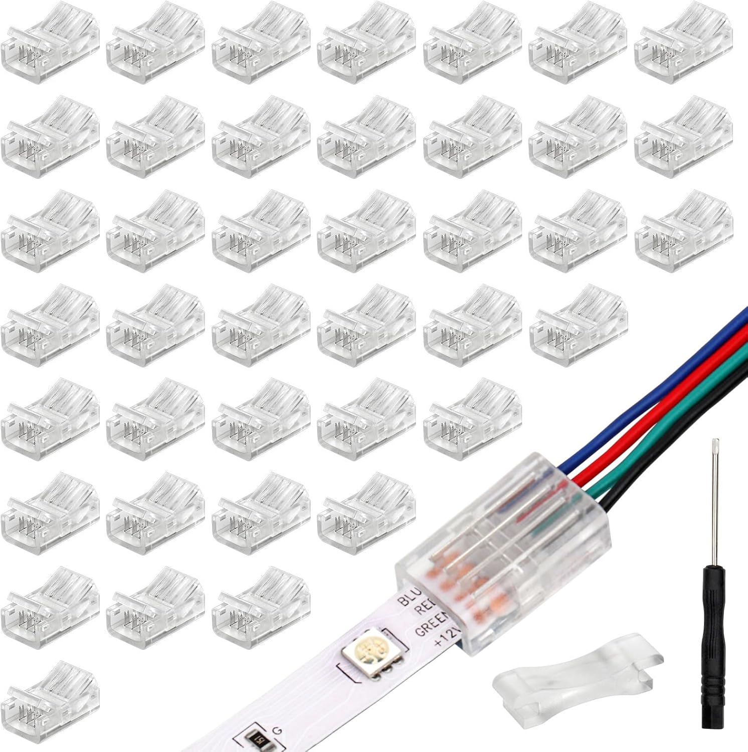 MILDWARM 40 Pack RGB LED Light Strip Connectors, 4Pin 10mm Solderless