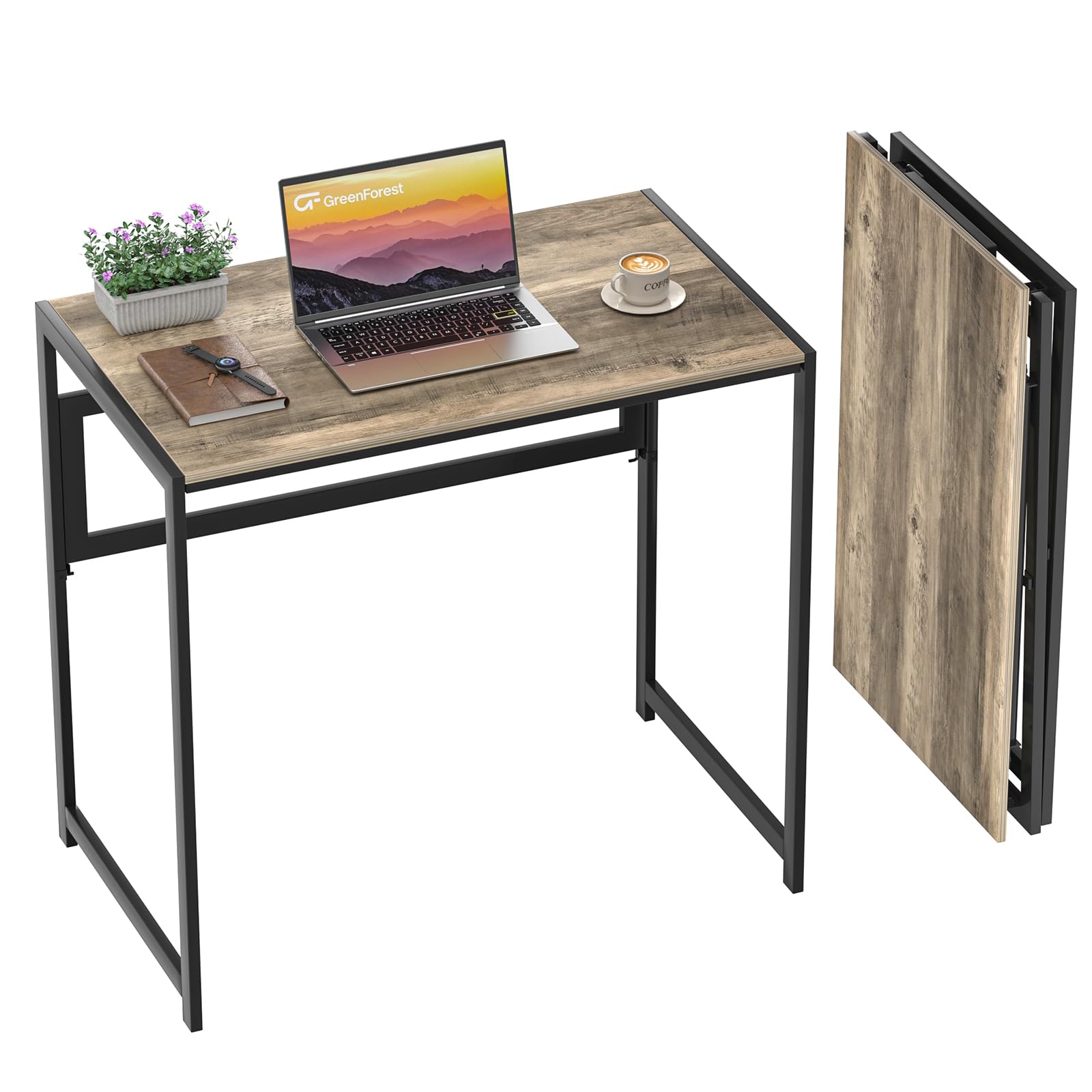 GreenForest Folding Desk No Assembly Required, 80cm Foldable Desk for Saving Space, Small Computer Desk for Home Office,Grey Wash