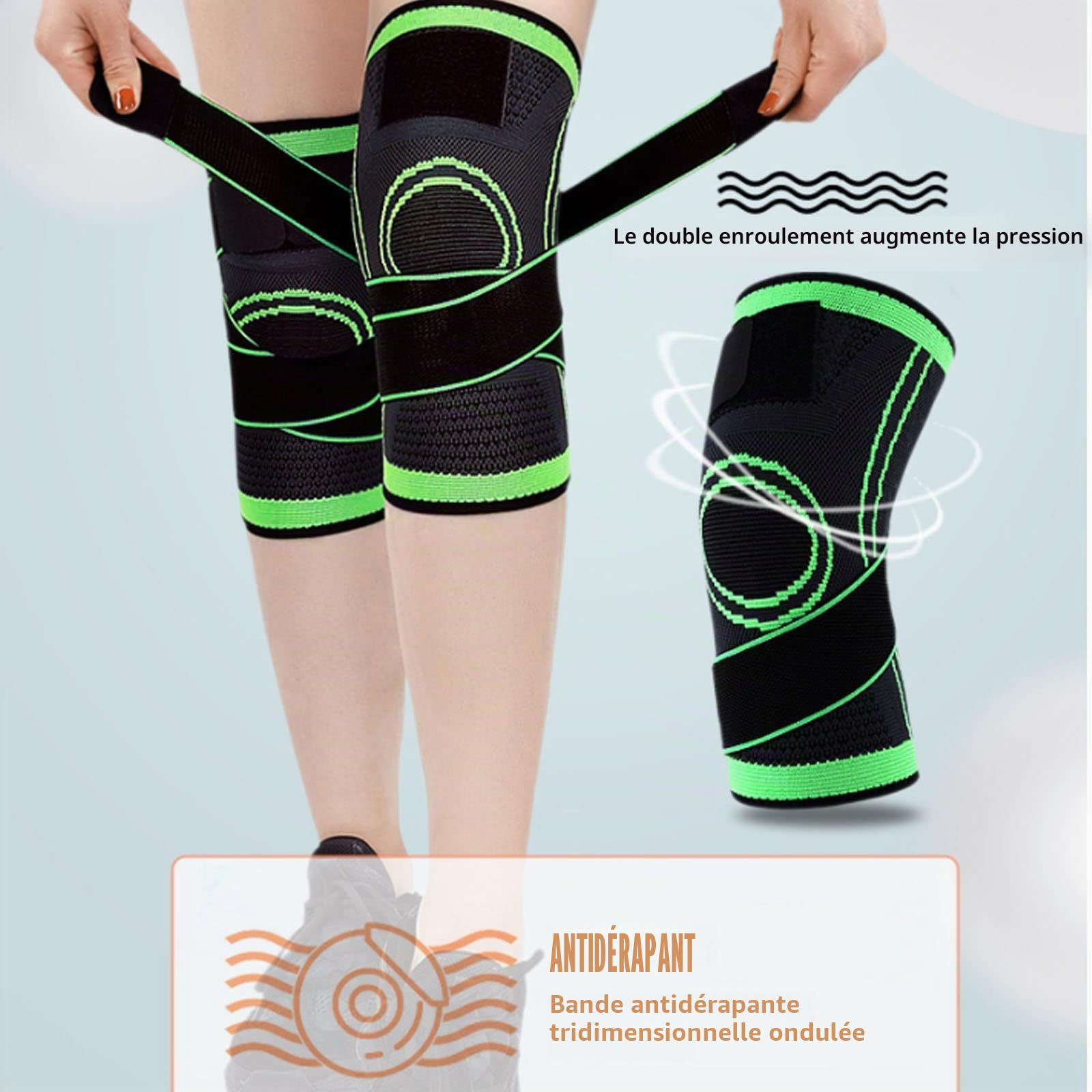 DKDDSSS 2 pièces Genouillère Sport, Genouillère Rotulienne et Ligamentaire, Genouillère De Compression pour Déchirure du Ménisque, Genouillère Arthrose Genou, Unisexe, L