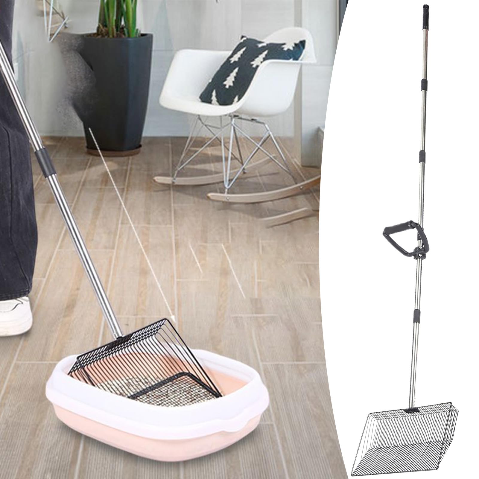 Pala higiénica para limpiar la arena del gallinero, pala higiénica para residuos animales domésticos – Herramienta ajustable en longitud y resistente para aves de corral, perros, conejos, exteriores