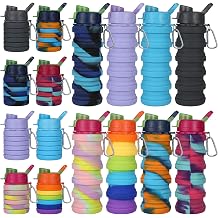 8 Pcs Collapsibles Water Bottles, 16 oz Portable Foldable Water Bottle with Metal Clip Silicone Leakproof Travel Waters Bottle Reusable Sports Waters Bottles for Travel Camping Hiking Cycling
