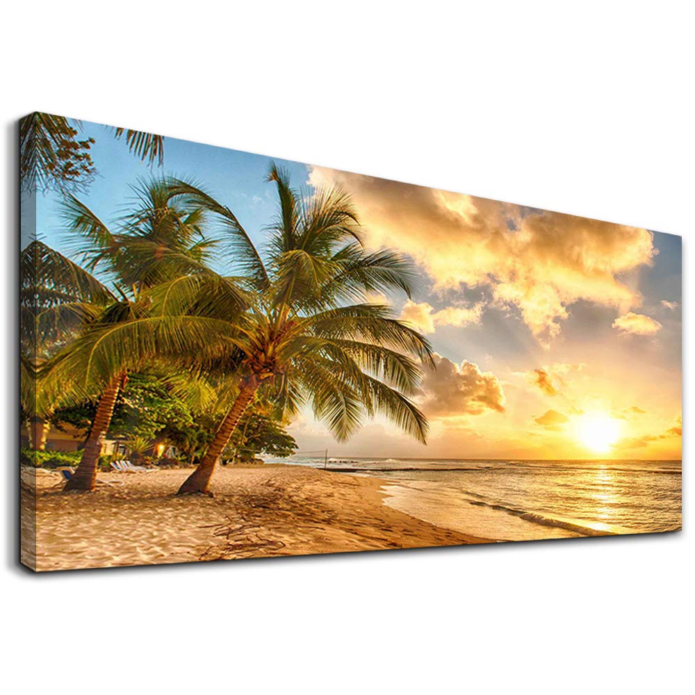 wall art for living room bathroom Wall Decor sun beach sea coconut tree ocean landscape painting to Hang Home Decorations for office bedroom kitchen Works canvas Prints pictures 20" x 40"inch