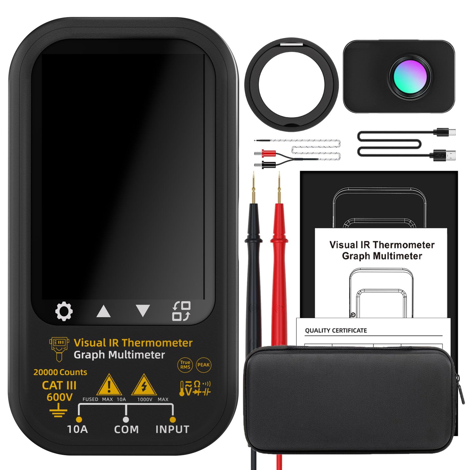 BSIDE SH6 Wärmebild Multimeter Touchscreen, Grafik Multimeter 20000 Counts TRMS mit Auto-Rotate Farbdisplay und Datenlogger, Wärmebildkamera 96x96 IR-Auflösung mit Schiebe-Makroobjektiv und Ständer