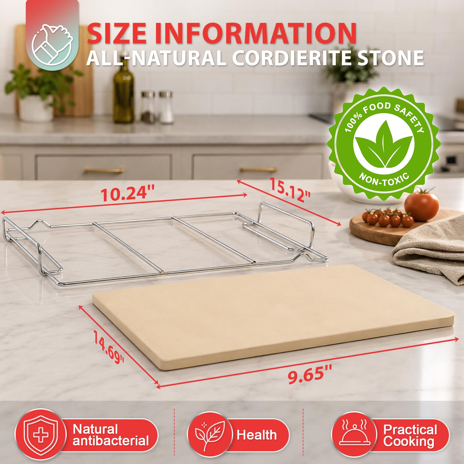 OG900 Pierre à pizza avec support pour Ninja Woodfire OG800/OG900 Series XL, pierre de cuisson rectangulaire pour barbecue Ninja OG850 OG951 OG952 Pro Connect XL, accessoires à pizza pour four à pizza