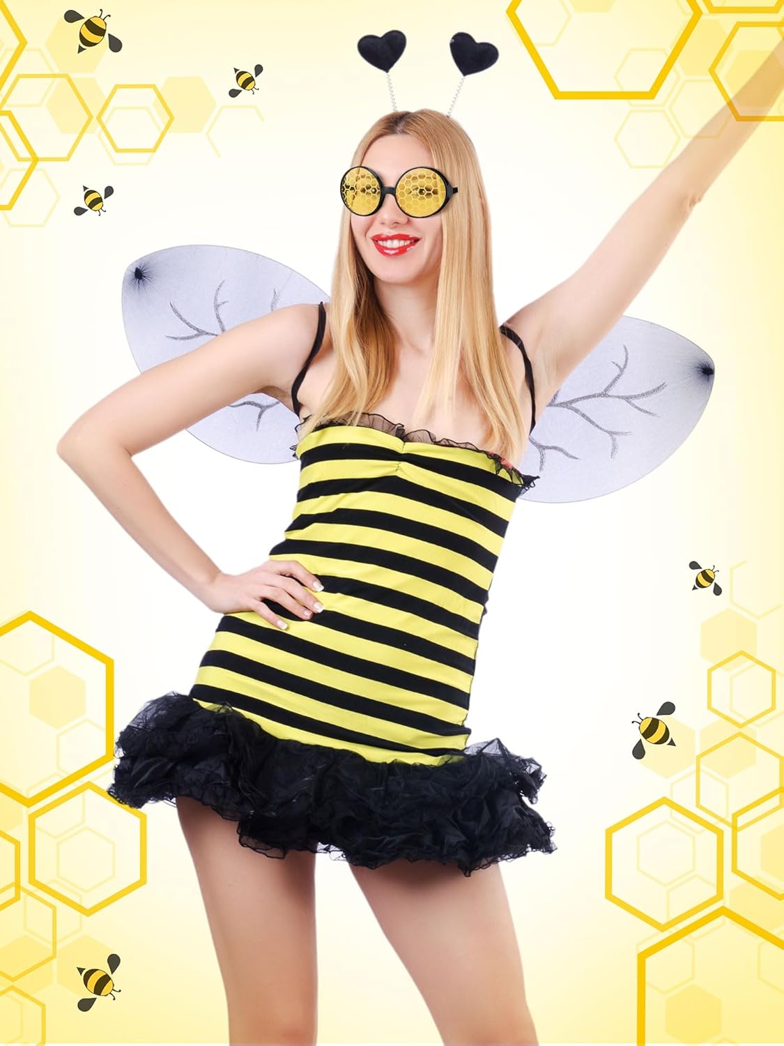 Bencailor 18 Pcs Bee Glasses Sunglasses Honey Bee Costume Glasses Funny Eyeglasses Honeycomb Accessories Party Favors