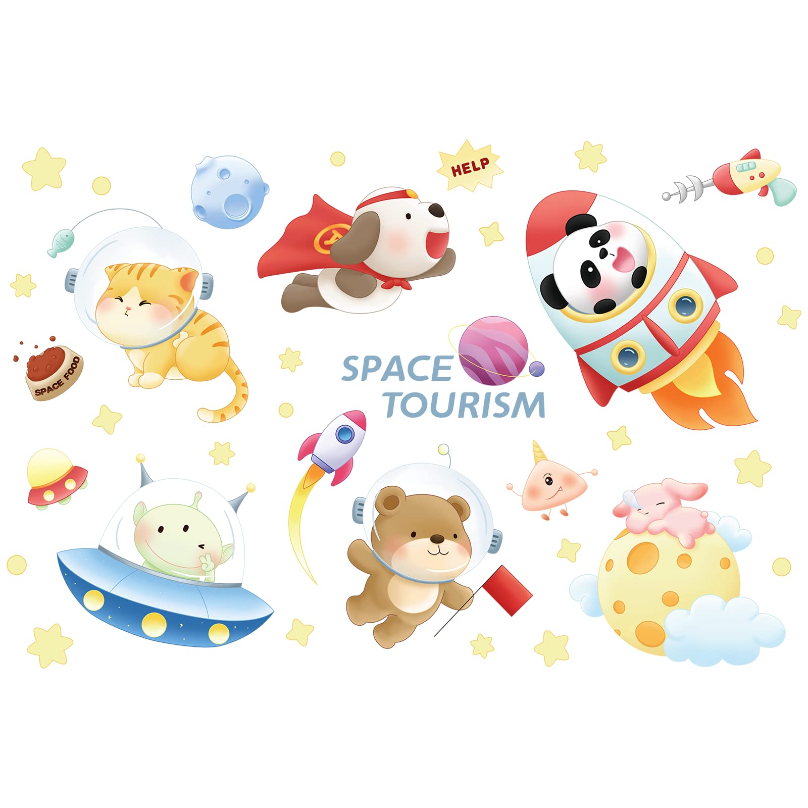 Sazfli Wall Decals, 2X2.95Ft Large Wall Stickers for Bedroom and Living Room | Space Tourism, Animals | Removable Stickers for Home Walls Decoration as Housewarming Birthday Gift, HT94039