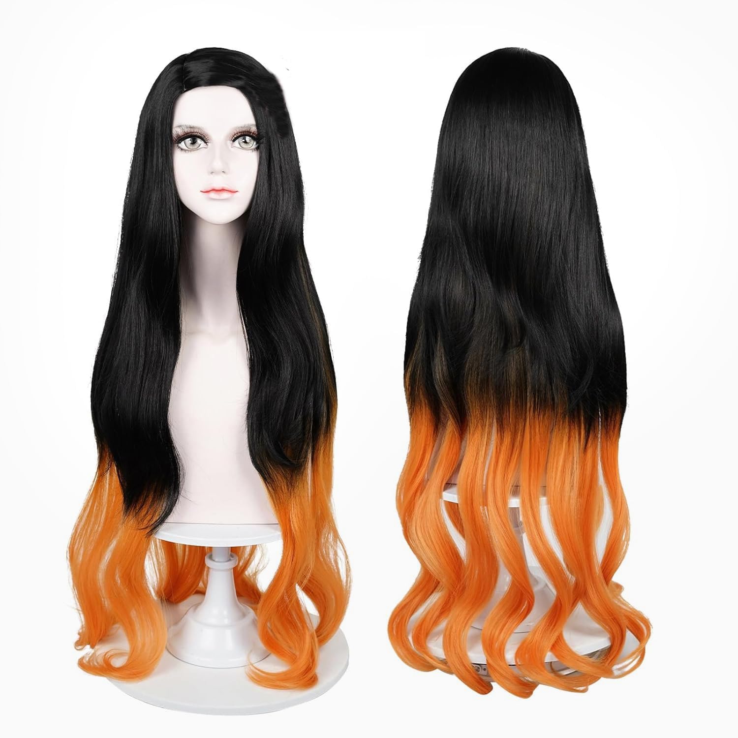 LABEAUTÉ Nezuko Cosplay Wig for Anime Black Orange Wig, Women Adult Long Halloween Character Costume Wigs Cosplay Clothes for Demon Slayer