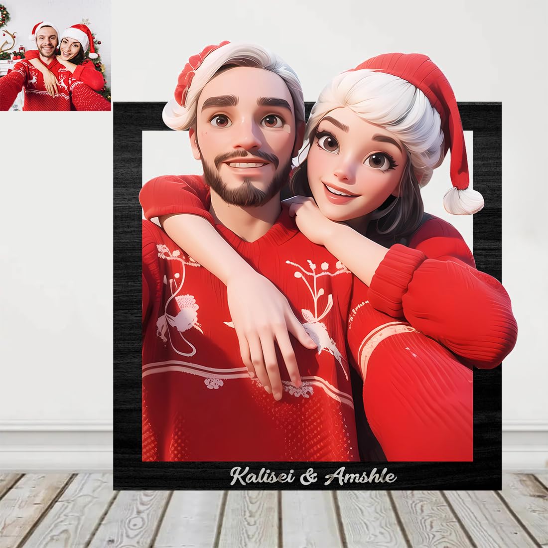 Letrero de madera personalizado con estilo de dibujos animados en 3D, marco de fotos de caricatura personalizado, regalo para boda, aniversario familiar, Navidad, cumpleaños, pareja, decoración