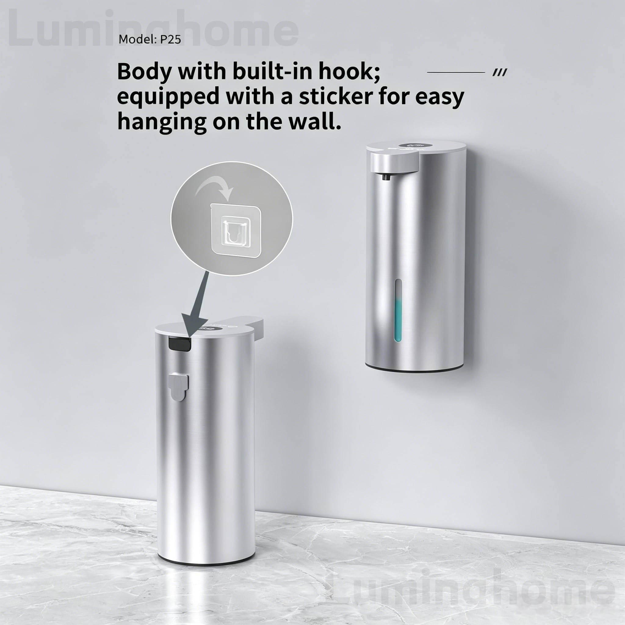 Dispensador automático de jabón, dispensador de líquido manos libres de acero inoxidable para cocina y baño, diseño moderno, fácil de rellenar, funcionamiento sin contacto