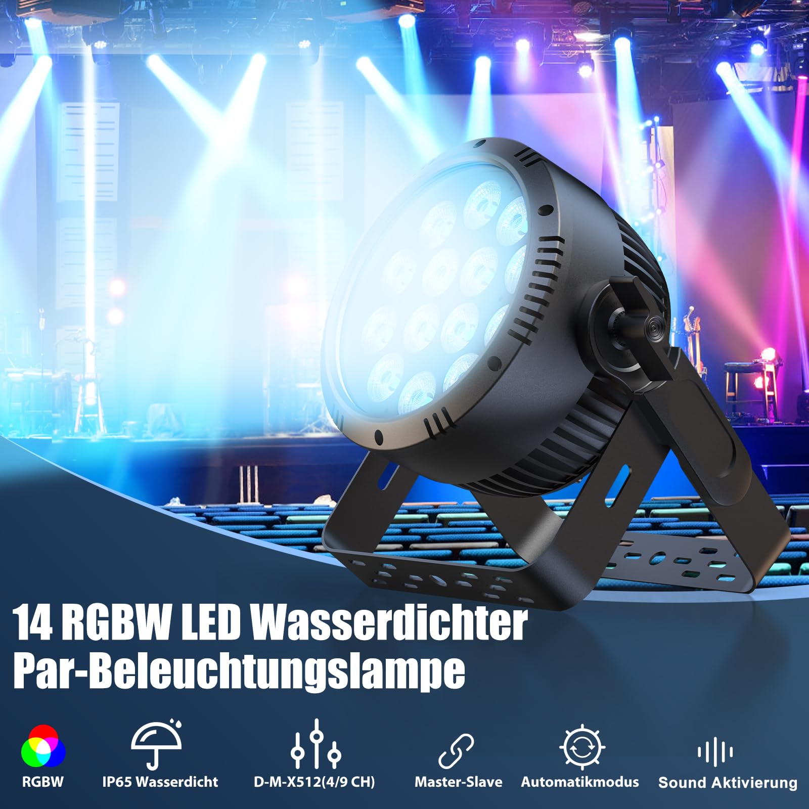2PCS 210W Par LED IP65, RGBW 14 LED Luce Scena Impermeabili Controllo D MX 4/9CH, Dimmer 0-100% illuminazione da palco per Discoteca show Festa Scena Performance nei Giorni di Pioggia