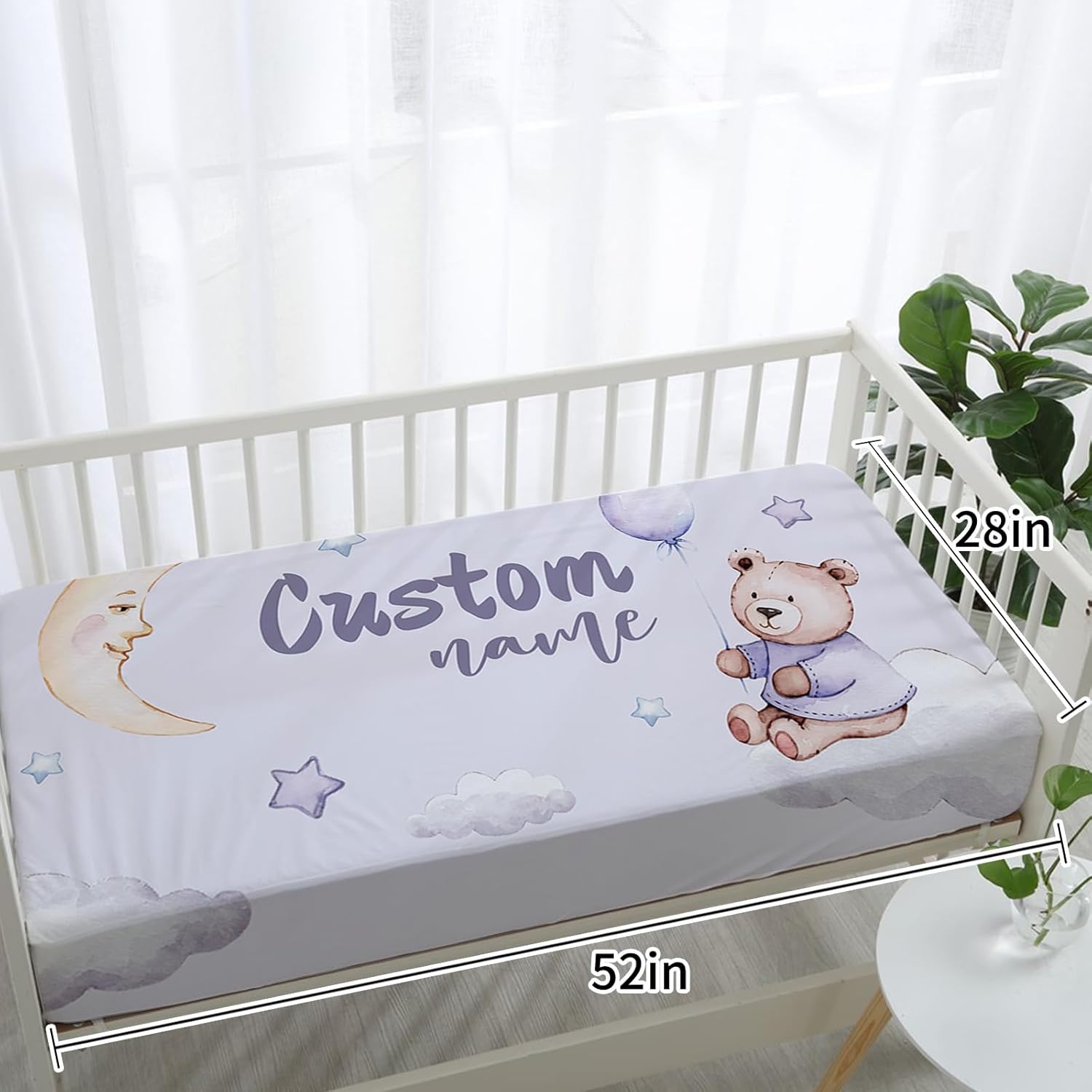 Custom Baby Crib Bedding Set, Personalized Name Moon Bear Design Crib Set 3 Pcs, Soft Double Layer Blanket, Crib Sheet & Room Rug, Ideal Nursery Decor Gift for Baby Girls Boys