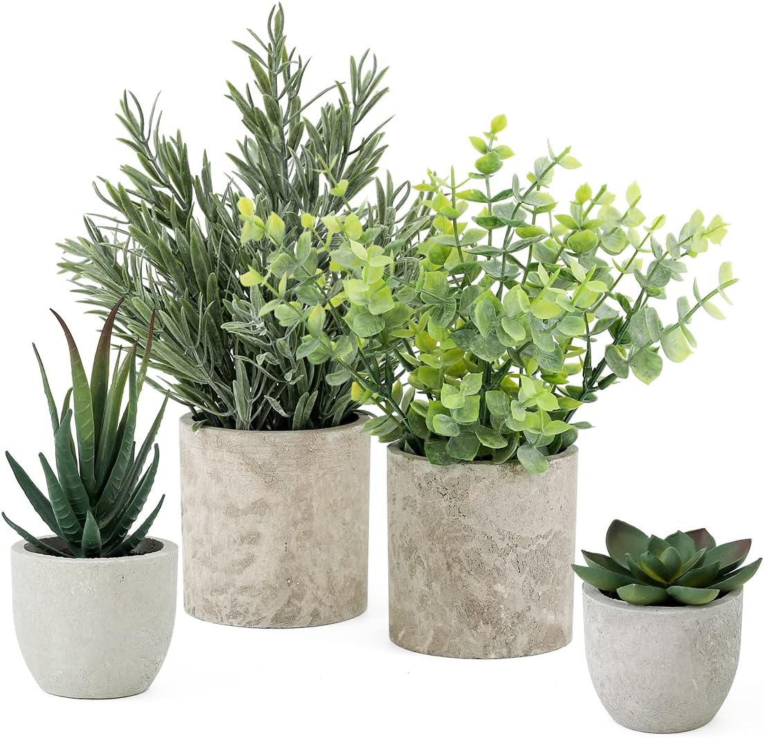 Veryhome 4PCS Artificial Plant in Pots Fake Succulents Plants in Pulp Pots Faux Eucalyptus Rosemary Topiary Shrubs Potted for Home Decorative Home Accessories Desk Living Room Decor Veryhome 4PCS Artificial Plant in Pots Fake Succulents Plants in Pulp Pots Faux Eucalyptus Rosemary Topiary Shrubs Potted for Home Decorative Home Accessories Desk Living Room Decor