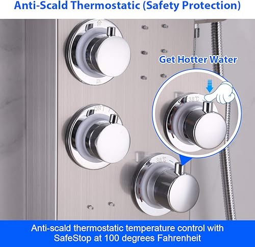 Miniatura 16 de ELLO&ALLO Sistema de masaje de lluvia con chorros corporales de acero inoxidable para baño, sistema de torre de panel de ducha, níquel cepillado