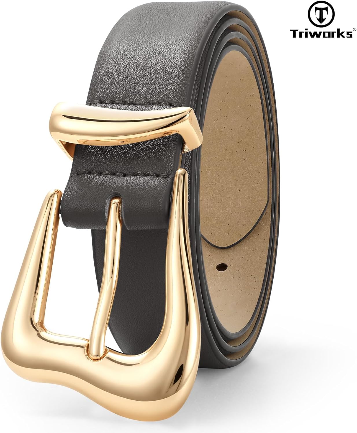 TRIWORKS Women Leather Belt with Gold Buckle Fashion Ladies Leather Waist Belt for Jeans Pants - Image 2