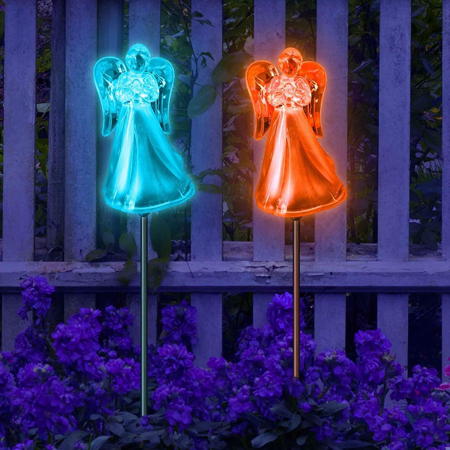 Outdoor Garden Set of 2 Solar Stake Light with Acrylic Angel Decorative Lights, Multi-Color Changing LED Solar Lights for Yard Decorations, Garden Gifts…