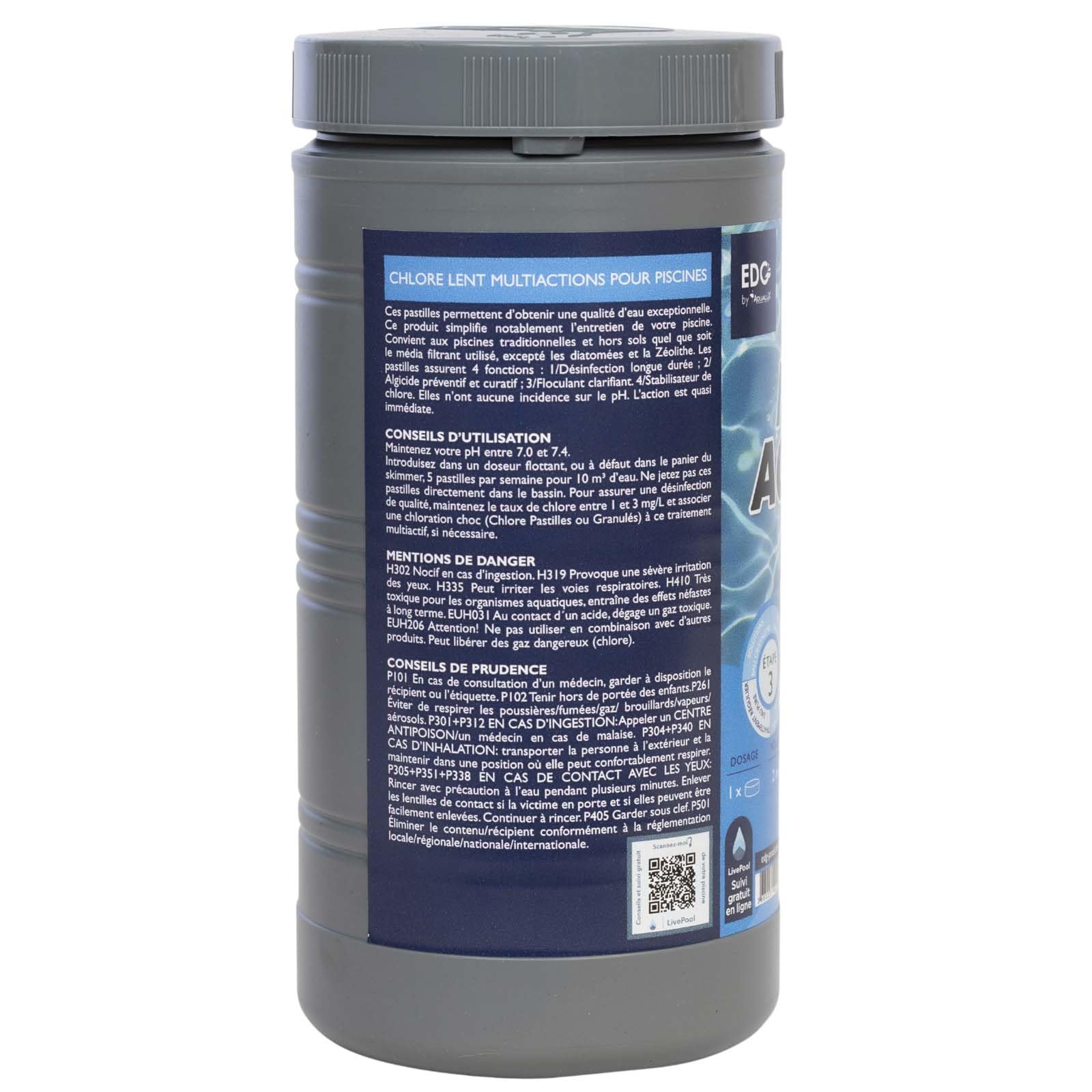 Chlore Multi Actions Piscine - Pastilles 20g - Traitement Longue Durée Désinfectant Multi Fonctions - Boite 1 kg