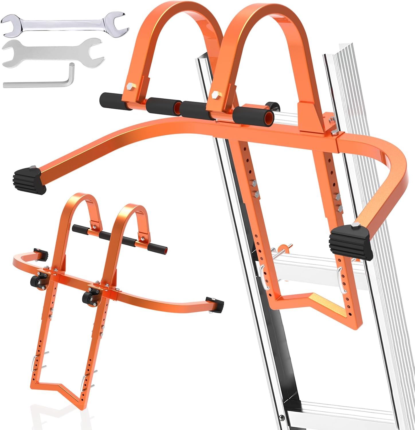 2 in 1 Ladder Stabilizer & Ladder Hook for Roof Ridge, Heavy Duty Ladder Roof Hooks with Rubber Grip T-Bar, Secure and Stable Ladder Standoff Arms for Roof Gutter with Anti-Slip Rubber Feet