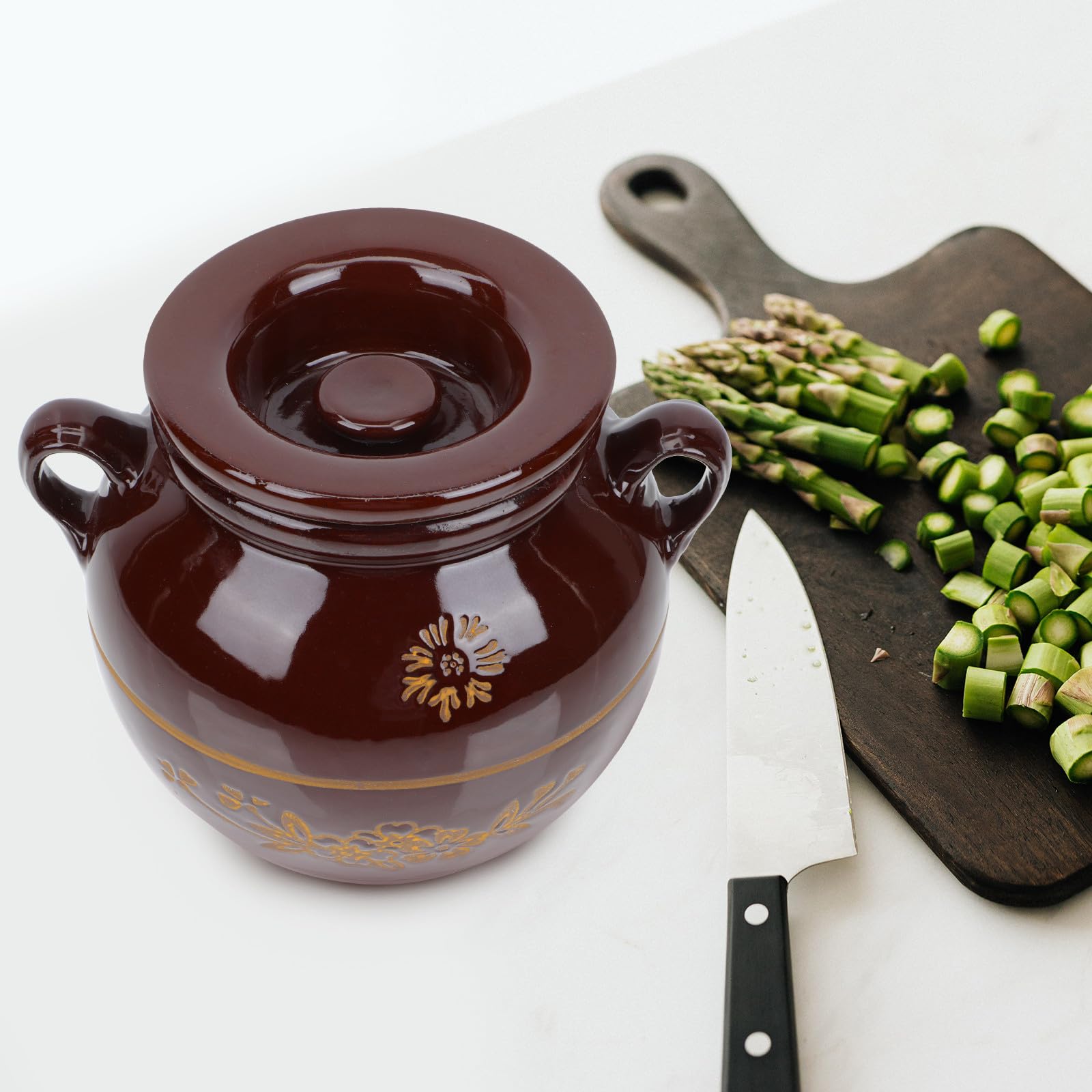 KOMBIUDA Barattolo per Olio in Ceramica Marrone 2kg Coperchio | Conservazione per Cibi Freschi e Asciutti, Confezione Pratica, Adatto a Negozio Alimentare e Ristorante