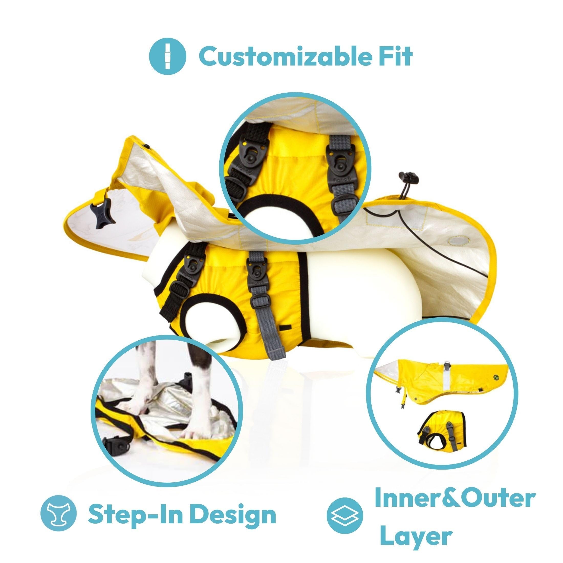 Gooby Chubasquero para perros V2 – Poncho impermeable con dos anillos en D – Chaqueta impermeable para perros pequeños y medianos