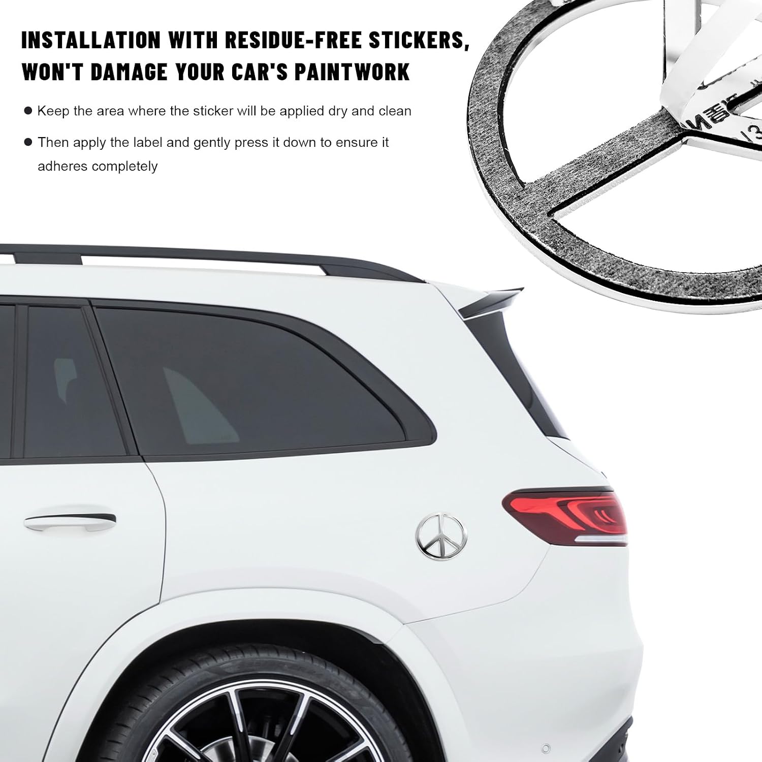 Sun Walker Peace Sign Car Emblem, Waterproof 3D Antiwar Peace and Love Symbol Bumper Emblem, Zinc Alloy Peaceful Sign No War Badge Sticker for Most Vehicles, Car Accessories (Silver)