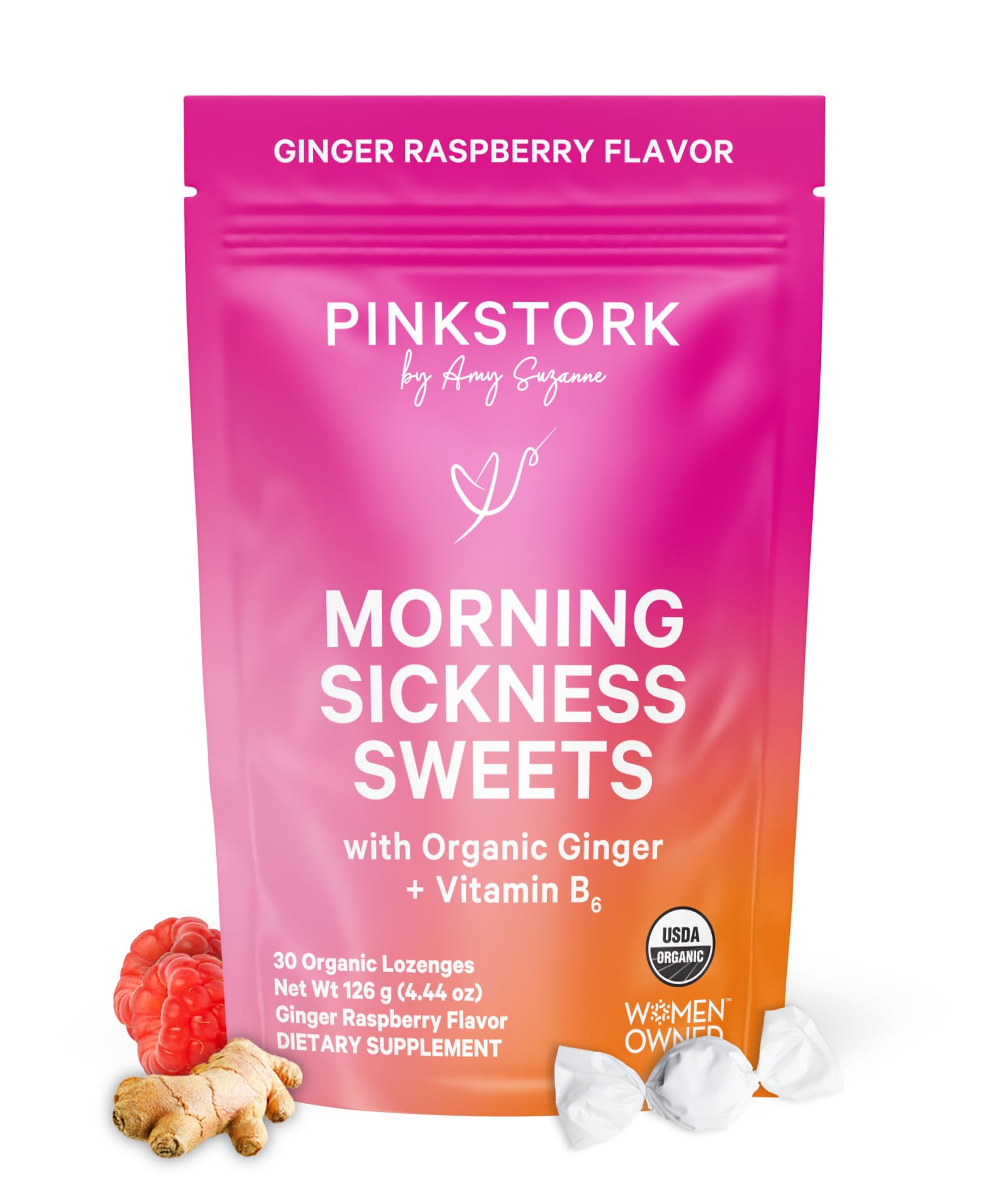 Pink Stork Morning Sickness Sweets Organic Raspberry Ginger, 30 Count
