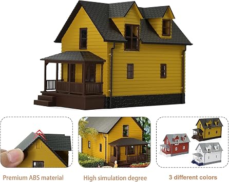 O Scale Christmas Village Model Building 1:50 Residential Modern House Assembled Architectural for Model Train Layout Diorama JZO01 (Yellow)