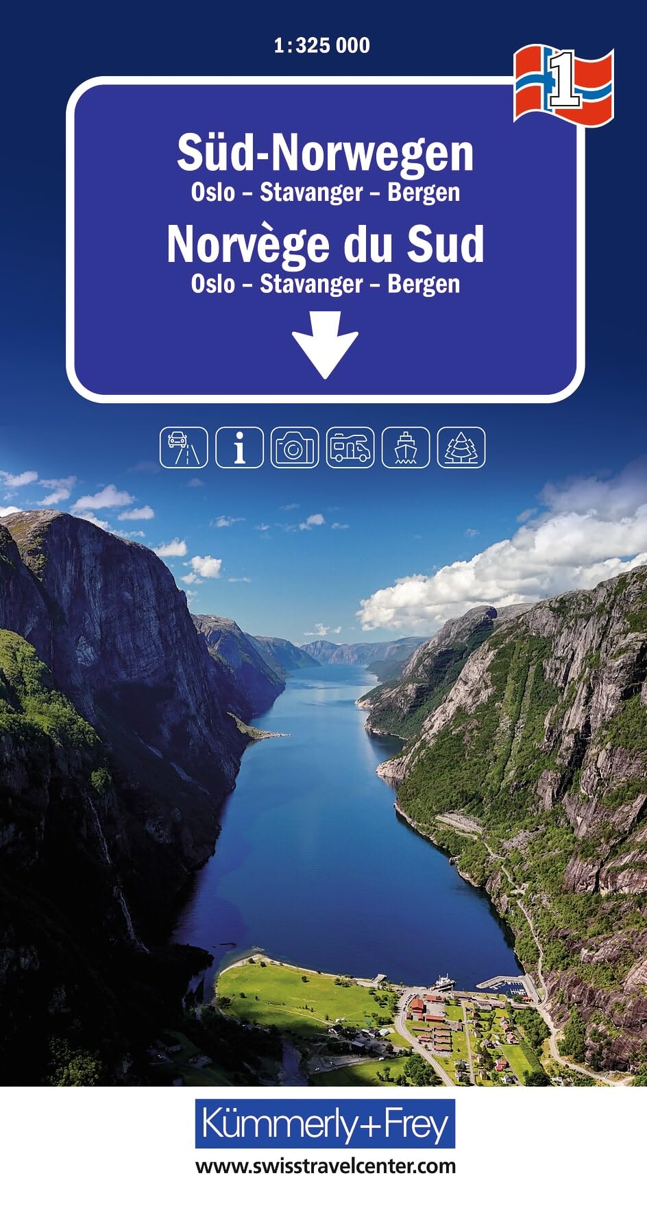 1 Southern Norway Road Map: Mit Oslo, Stavanger, Bergen inkl. Reiseinformationen (Regional maps - Norway)