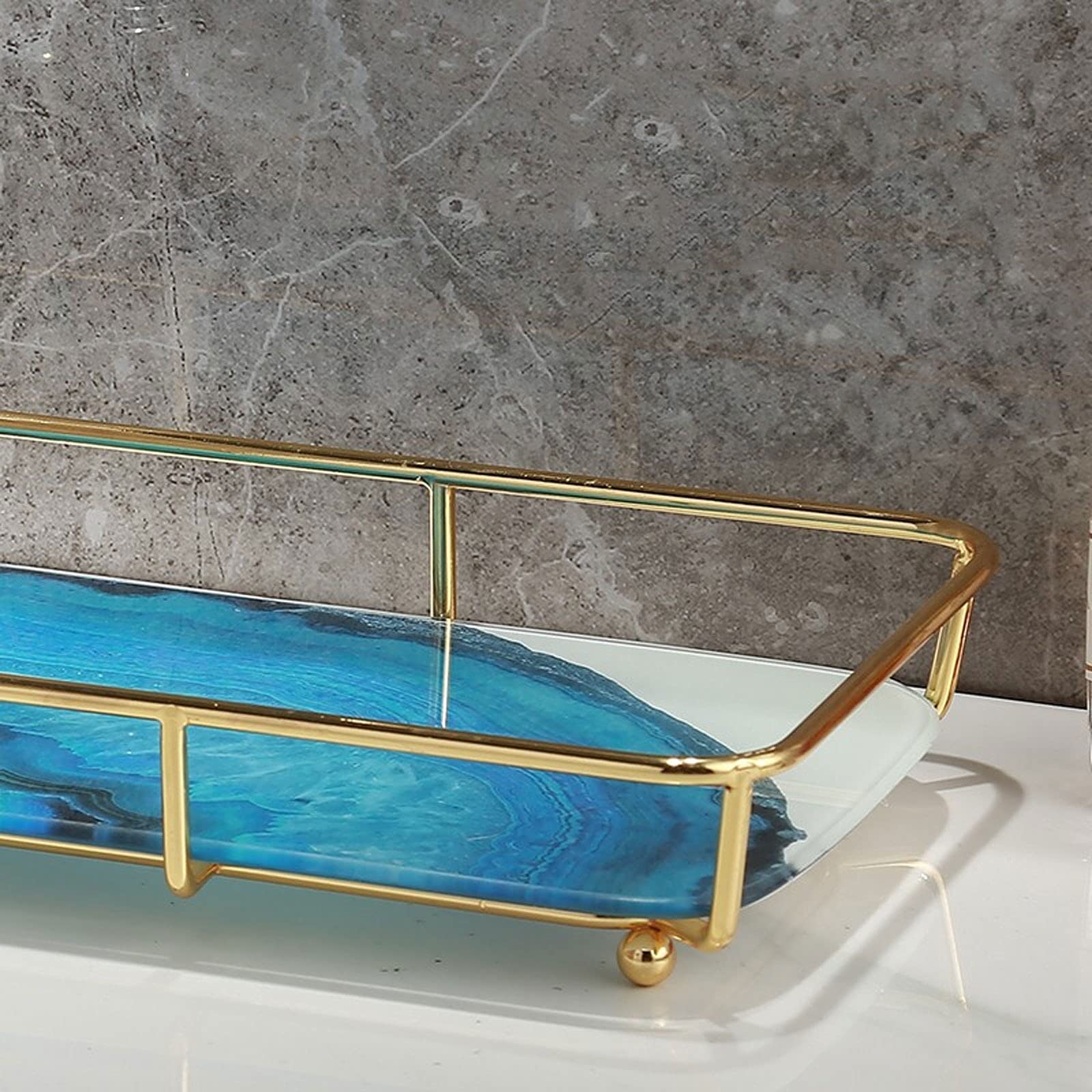 Serviertablett/Tabletts Gold Makeup Organizer Kosmetik Lagerung Badezimmer Organizer Countertop Display Eitelkeit Tray in der Kommode Edelstahl Regal Marmordruck Keramikfach Serviertabletts/Dekotablet