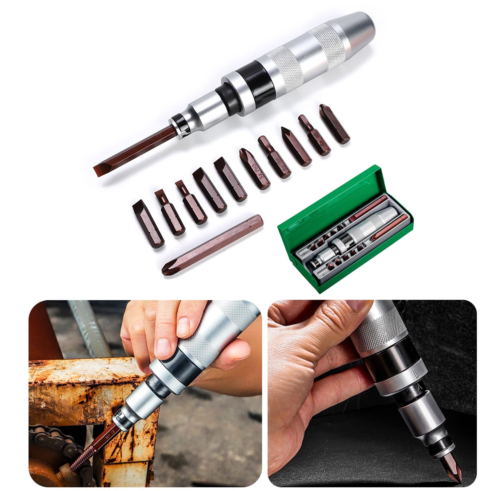 Juego de Destornilladores de Impacto manuales para extraer fácilmente Tornillos oxidados, Tornillos corroídos y Pernos oxidados, 13 Piezas