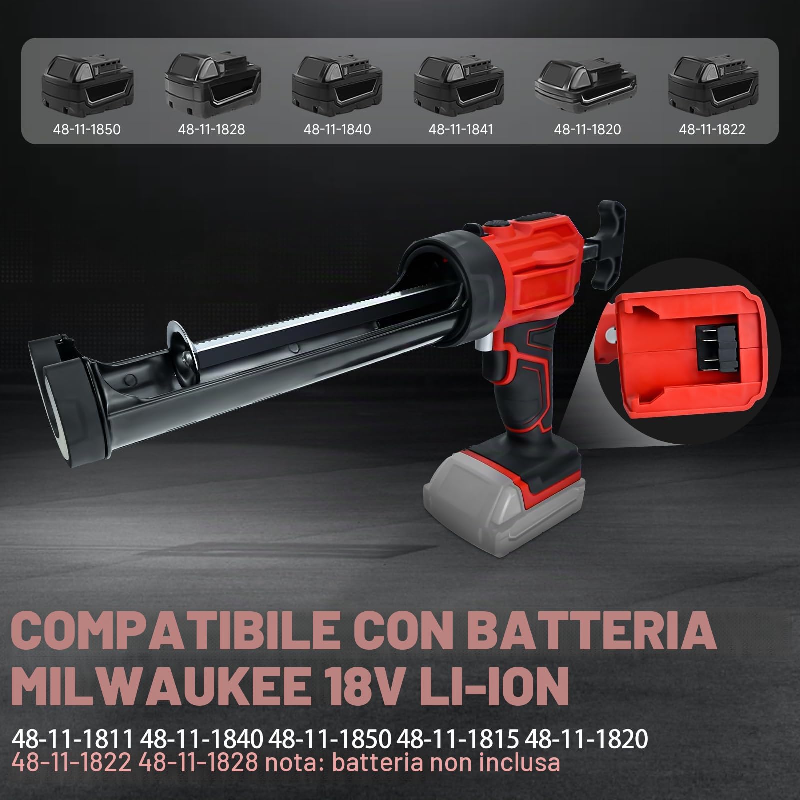 Pistola di tenuta senza fili per batteria Milwaukee da 18 V, pistola di tenuta elettrica con luce LED da 450 lm e 4 velocità regolabili, 10 oz/300 ml per cucina/bagno/guarnizione finestra (senza