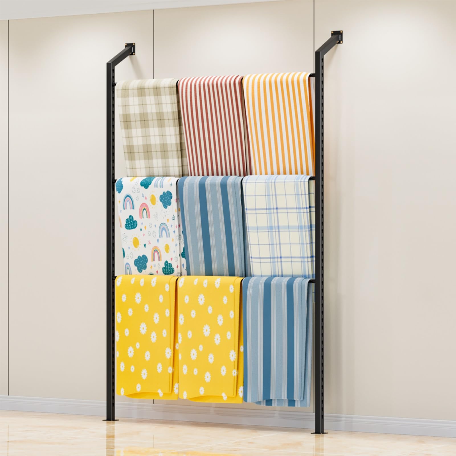 3-poziomowy naścienny stojak na próbki tkaniny, półka na karty kolorów zasłony detalicznej, oszczędność miejsca koc i organizer na ręczniki, 158 cm, idealny do użytku domowego i sklepu
