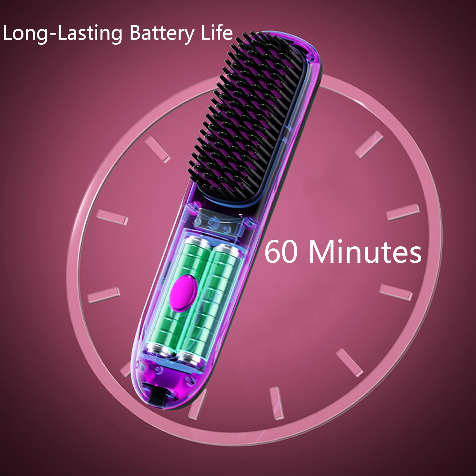 Go Brush Pro Fer à lisser – Peigne sans fil avec ion négatif, chauffage rapide 6000 mAh et design de voyage portable, brosse rechargeable pour lisser et boucler (violet, 1 pièce)