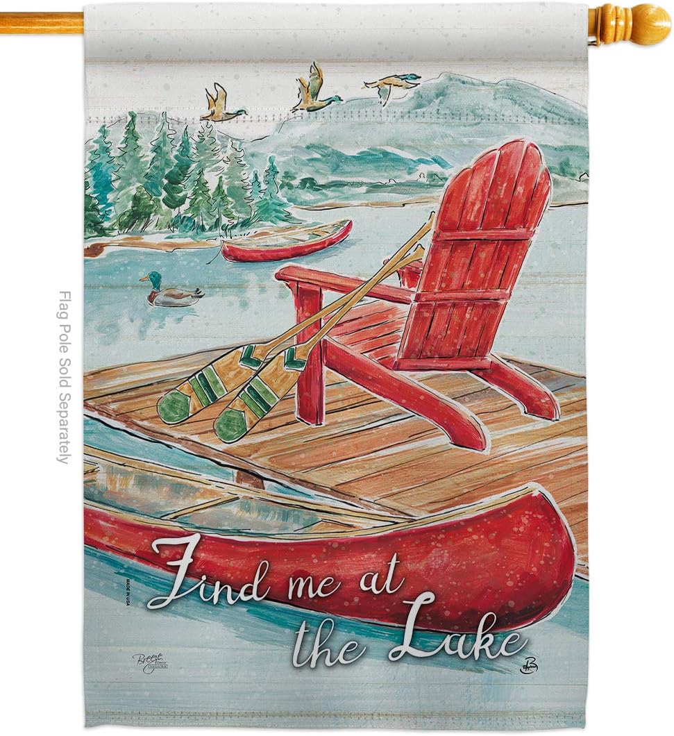 Find Me At The Lake House Flag Outdoor Rustic Cabin Moose Wildlife Adventure Forest Small Decorative Gift Yard Banner Made In USA 28 X 40