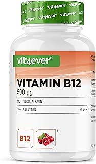 🔥 Vitamin B12 Raspberry – 365 sucking tablets in annual reserve – Premium: 500 mcg of active methylcob