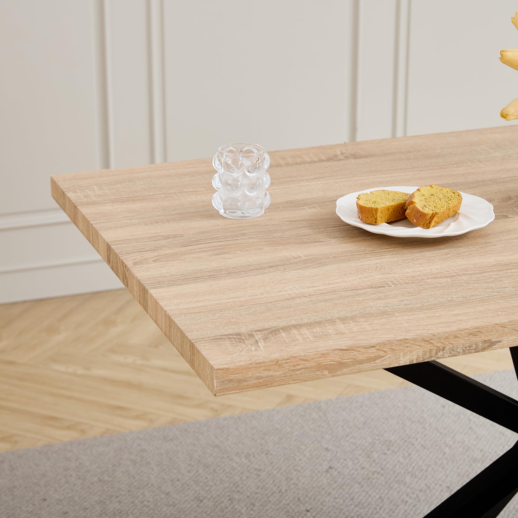 Juego de Comedor Mesa y Sillas – Mesa de Comedor Rectangular con 4 Sillas de Comedor (Tapizado en Tela de Lino con Asas) – Ideal para Cocina, Comedor (Madera Clara+4*Sillas Caqui)